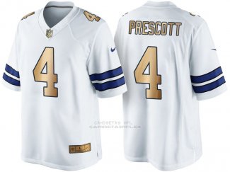 Camiseta Dallas Cowboys Prescott Blanco Nike Gold Game NFL Hombre