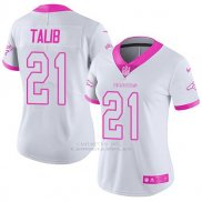 Camiseta NFL Limited Mujer Denver Broncos 21 Aqib Talib Blanco Rosa Stitched Rush Fashion