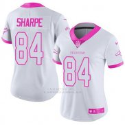 Camiseta NFL Limited Mujer Denver Broncos 84 Shannon Sharpe Blanco Rosa Stitched Rush Fashion