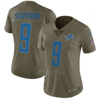 Camiseta NFL Limited Mujer Detroit Lions 9 Stafford 2017 Salute To Service Verde