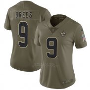 Camiseta NFL Limited Mujer New Orleans Saints 9 Brees 2017 Salute To Service Verde