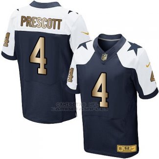 Camiseta Dallas Cowboys Prescott Blanco y Profundo Azul Nike Gold Elite NFL Hombre