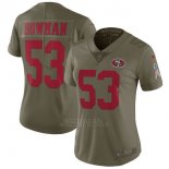 Camiseta NFL Limited Mujer San Francisco 49ers 53 Bowman 2017 Salute To Service Verde