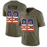 Camiseta NFL Limited Mujer Dallas Cowboys 82 Jason Witten Verde USA Flag Stitched 2017 Salute To Service