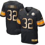 Camiseta Pittsburgh Steelers Harris Negro Nike Gold Elite NFL Hombre