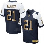Camiseta Dallas Cowboys Elliott Blanco y Profundo Azul Nike Gold Elite NFL Hombre