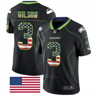 Camiseta NFL Limited Hombre Seattle Seahawks 3 Russell Wilson Negro Rush USA Flag