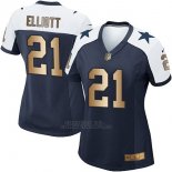 Camiseta NFL Limited Mujer Dallas Cowboys 21 Ezekiel Elliott Elite Azul Oro