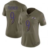 Camiseta NFL Limited Mujer Baltimore Ravens 9 Justin Tucker Verde Stitched 2017 Salute To Service