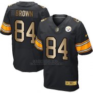 Camiseta Pittsburgh Steelers Brown Negro Nike Gold Elite NFL Hombre
