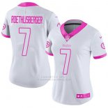 Camiseta NFL Limited Mujer Pittsburgh Steelers 7 Ben Roethlisberger Blanco Rosa Stitched Rush Fashion