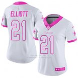 Camiseta NFL Limited Mujer Dallas Cowboys 21 Ezekiel Elliott Blanco Rosa Stitched Rush Fashion