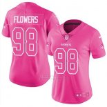 Camiseta NFL Limited Mujer New England Patriots 98 Trey Flowers Rosa Stitched Rush Fashion