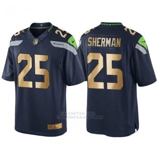 Camiseta Seattle Seahawks Sherman Profundo Azul Nike Gold Game NFL Hombre