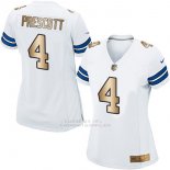 Camiseta NFL Limited Mujer Dallas Cowboys 4 Dak Prescott Elite Blanco Oro