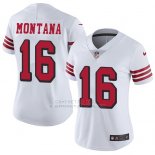 Camiseta NFL Limited Mujer San Francisco 49ers 16 Joe Montana Blanco Rush Stitched Vapor Untouchable