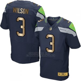 Camiseta Seattle Seahawks Wilson Profundo Azul Nike Gold Elite NFL Hombre