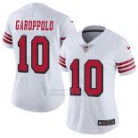 Camiseta NFL Limited Mujer San Francisco 49ers 10 Jimmy Garoppolo Blanco Rush Stitched Vapor Untouchable