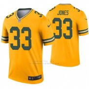 Camiseta NFL Legend Hombre Verde Bay Packers 33 Aaron Jones Inverted Oro