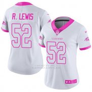 Camiseta NFL Limited Mujer Baltimore Ravens 52 Ray Lewis Blanco Rosa Stitched Rush Fashion
