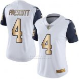 Camiseta NFL Limited Mujer Dallas Cowboys 4 Dak Prescott Elite Oro Blanco