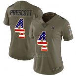 Camiseta NFL Limited Mujer Dallas Cowboys 4 Dak Prescott Verde USA Flag Stitched 2017 Salute To Service