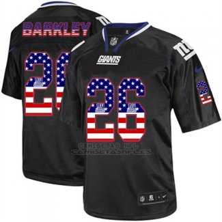Camiseta NFL Elite Hombre New York Giants 26 Saquon Barkley Negro Stitched USA Flag Fashion