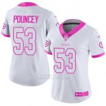 Camiseta NFL Limited Mujer Pittsburgh Steelers 53 Maurkice Pouncey Blanco Rosa Stitched Rush Fashion