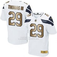Camiseta Seattle Seahawks Thomas Iii Nike Gold Elite NFL Blanco Hombre