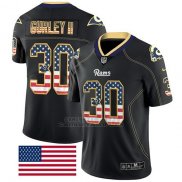 Camiseta NFL Limited Hombre Los Angeles Rams 30 Todd Gurley Negro Rush USA Flag