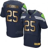 Camiseta Seattle Seahawks Sherman Profundo Azul Nike Gold Elite NFL Hombre