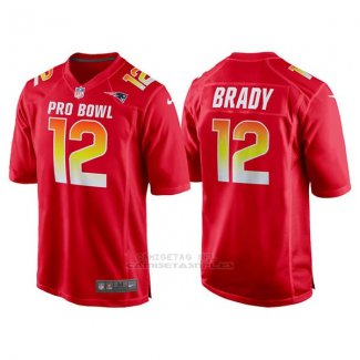 Camiseta NFL Hombre New England Patriots 12 Tom Brady Rojo AFC 2018 Pro Bowl