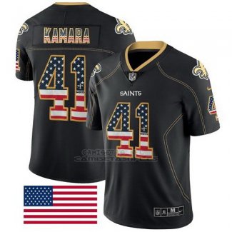 Camiseta NFL Limited Hombre New Orleans Saints 41 Alvin Kamara Negro Rush USA Flag