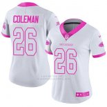 Camiseta NFL Limited Mujer Atlanta Falcons 26 Tevin Coleman Blanco Rosa Stitched Rush Fashion