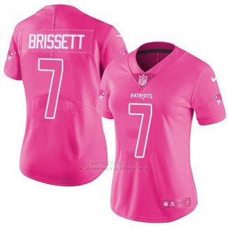 Camiseta NFL Limited Mujer New England Patriots 7 Jacoby Brissett Rosa Stitched Rush Fashion