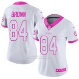 Camiseta NFL Limited Mujer Pittsburgh Steelers 84 Antonio Marron Blanco Rosa Stitched Rush Fashion