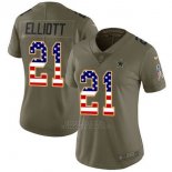 Camiseta NFL Limited Mujer Dallas Cowboys 21 Ezekiel Elliott Verde USA Flag Stitched 2017 Salute To Service