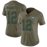 Camiseta NFL Limited Mujer New York Jets 12 Joe Namath Verde Stitched 2017 Salute To Service