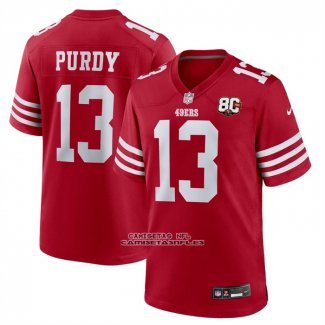 Camiseta NFL Game San Francisco 49ers Brock Purdy 80 Aniversario Rojo