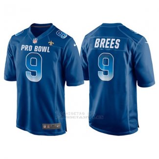 Camiseta NFL Hombre New Orleans Saints 9 Drew Brees Azul NFC 2018 Pro Bowl