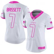 Camiseta NFL Limited Mujer New England Patriots 7 Jacoby Brissett Blanco Rosa Stitched Rush Fashion