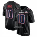 Camiseta NFL Game New England Patriots Drake Maye Super Bowl LX Patch Negro