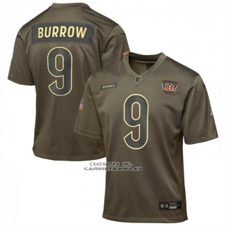 Camiseta NFL Game Nino Cincinnati Bengals Joe Burrow 2025 Salute To Service Olive