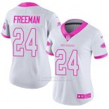 Camiseta NFL Limited Mujer Atlanta Falcons 24 Devonta Freeman Blanco Rosa Stitched Rush Fashion