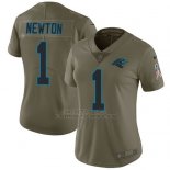 Camiseta NFL Limited Mujer Carolina Panthers 1 Cam Newton Verde Stitched 2017 Salute To Service