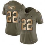 Camiseta NFL Limited Mujer Dallas Cowboys 22 Emmitt Smith Verde Oro Stitched 2017 Salute To Service