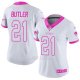 Camiseta NFL Limited Mujer New England Patriots 21 Malcolm Butler Blanco Rosa Stitched Rush Fashion