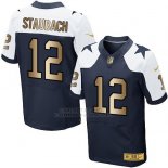 Camiseta Dallas Cowboys Staubach Blanco y Profundo Azul Nike Gold Elite NFL Hombre