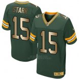 Camiseta Green Bay Packers Starr Verde Nike Gold Elite NFL Hombre