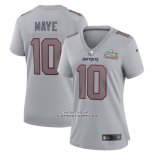 Camiseta NFL Game Mujer New England Patriots Drake Maye Super Bowl LX Patch Gris